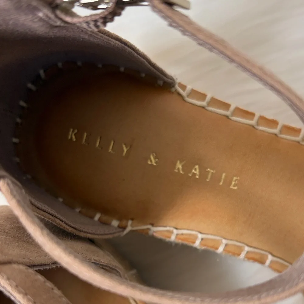 Kelly & Katie Tan Espadrille Wedge Sandals with Ankle Strap